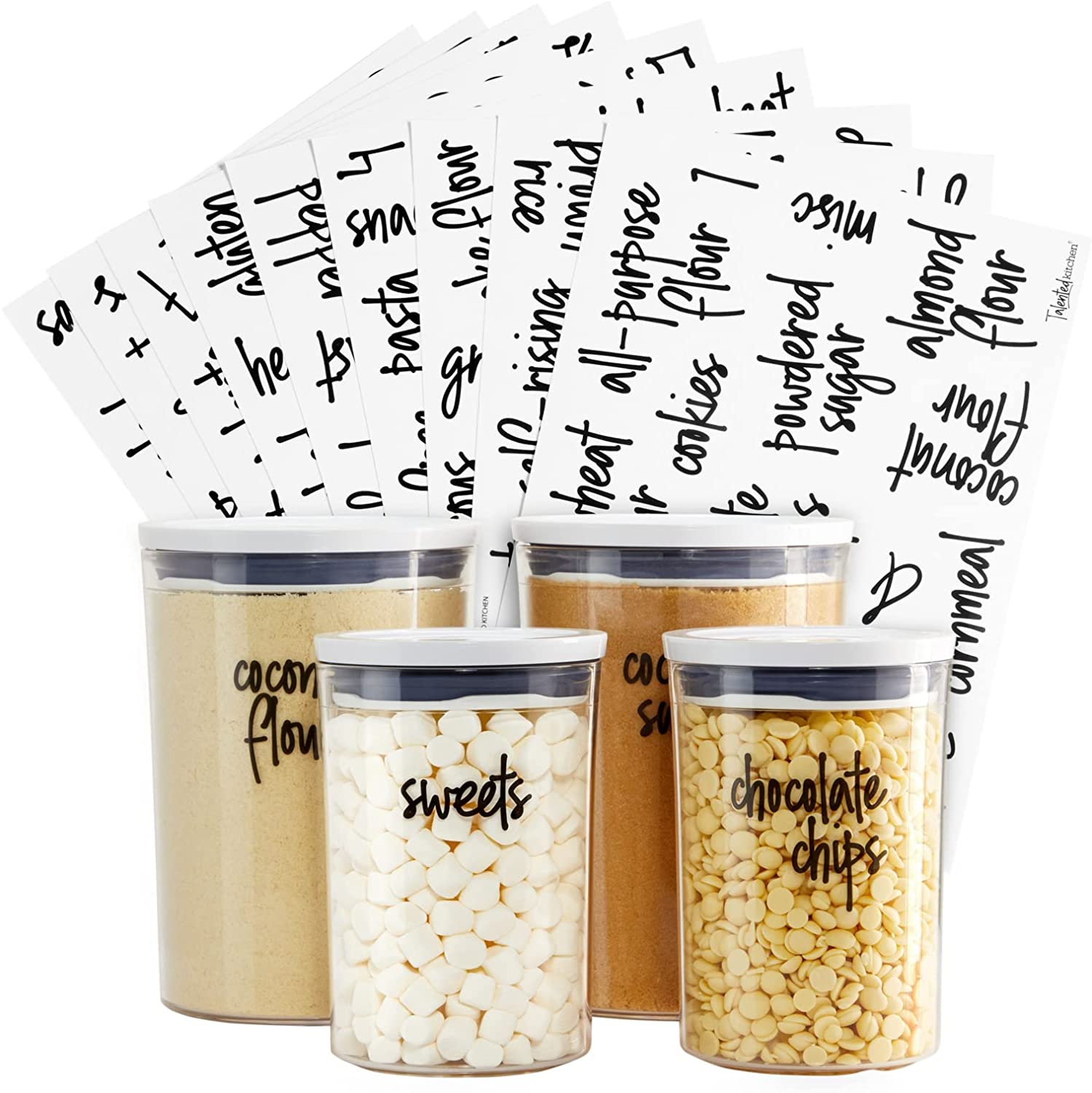 Talented Kitchen 157 Pantry Labels for Food Containers - Preprinted Black  Script Kitchen Food Organization Labels for Storage Canisters and Jars